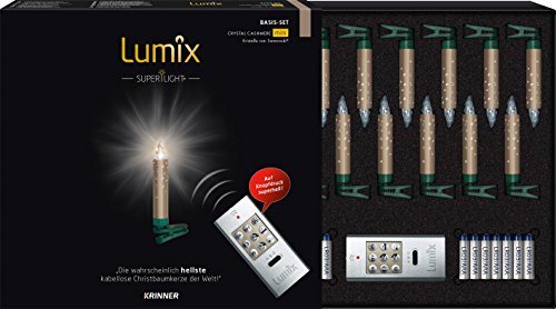 KRINNER LUMIX Superlight Mini Crystal, kabellose Power LED Christbaumkerzen mit Swarovski Kristallen, Basis-Set mit 14 Kerzen und IR-Fernbedienung, Cashmere, Art. 75565, 1.5 x 1.5 x 9 cm