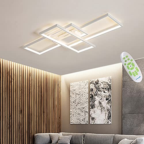 MQW Moderne Minimalistische LED-Deckenleuchte Geometrische Quadratische Deckenlampe Modedesign Deckenleuchten Persönlichkeit Decke Lichter Schlafzimmer Studie Wohnzimmer Leuchter,Weiß,140cm