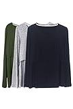 Smallshow Damen Langarm Schwanger T-Shirt Umstandsshirt Umstandstop Schwangerschaft Kleidung 3 Pack,Black/Grey/Army Green,XL