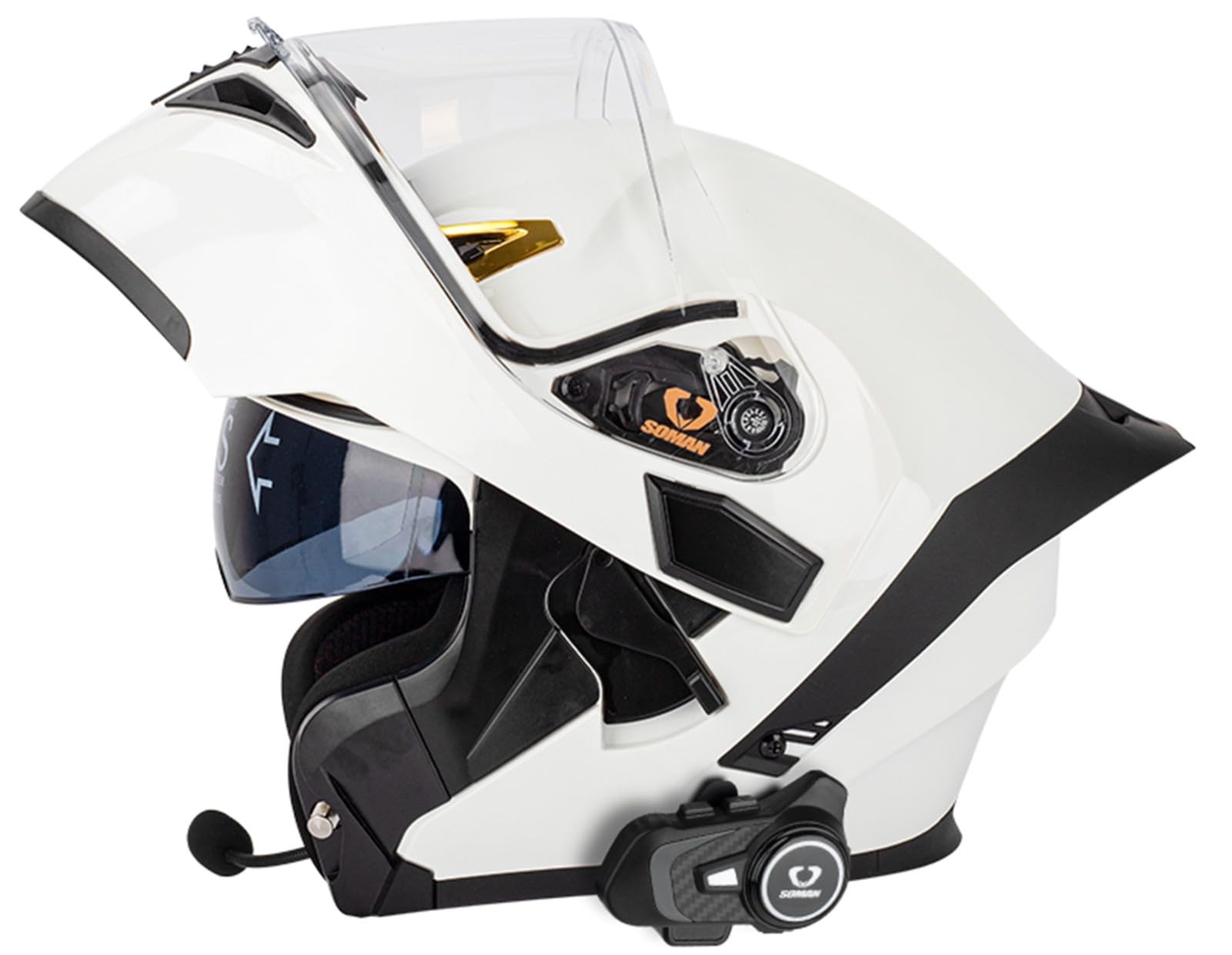 Bluetooth-Klapphelm Dual Sun Motorradhelme 3-Personen-Gegensprechanlage Bluetooth-Headset Für Männer Casco Para Motociclet ECE-Geprüftes Doppelvisier Antibeschlag Für Erwachsene N,XXL=24.80-25.19in