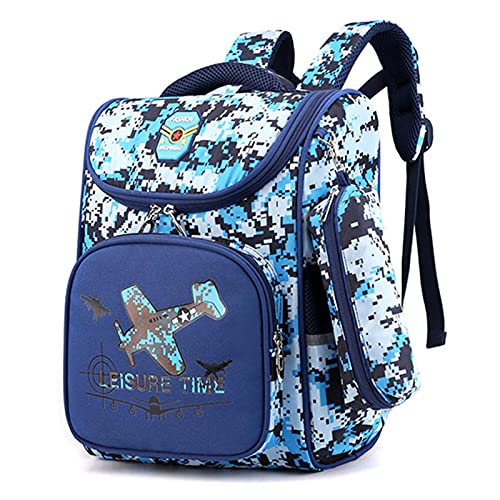 UKKD Rucksack Kinder Nylon Schultaschen Für Jungen Camouflage Kinder Schule Studenten Tasche Klasse 1-3-Blue,28 * 18 * 37Cm