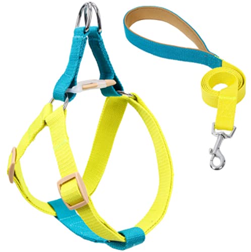 Hundegeschirr mit Leine, Verstellbare Heavy Duty No Pull Halfter Harness Har mit starkem Griff für kleine Welpen/Hunde (Blau Gelb, S)