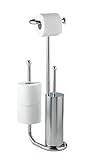 WENKO Stand WC-Garnitur Universalo Chrom, mit integriertem Toilettenpapierhalter und WC-Bürstenhalter, aus verchromtem Stahl, 20 x 62,5 x 23 cm