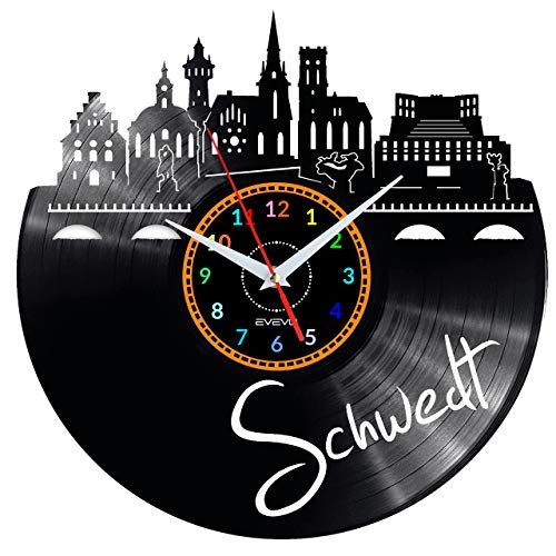EVEVO SCHWEDT Wanduhr Vinyl Schallplatte Retro-Uhr groß Uhren Style Raum Home Dekorationen Tolles Geschenk Wanduhr SCHWEDT