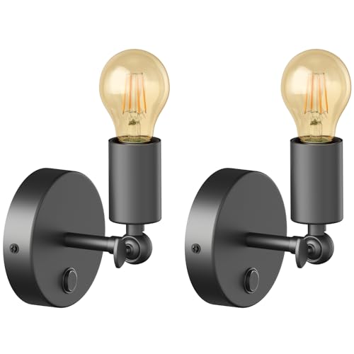 ledscom.de Vintage E27 Wand-Lampe FETRO mit Schalter, schwarz, schwenkbar, inkl. E27 Lampe Vintage gold (extra-warmweiß 4W=42W 480lm), 2 Stk.