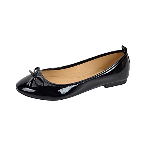 Damen Ballerinas, Bequeme Dolly Ballerina Pumps Schuhe Klassische Einfache Casual Schleife Runde Zehen Slip On Flats Schuhe Damen Walking Ballerina Schuhe, Schwarz , 37 EU