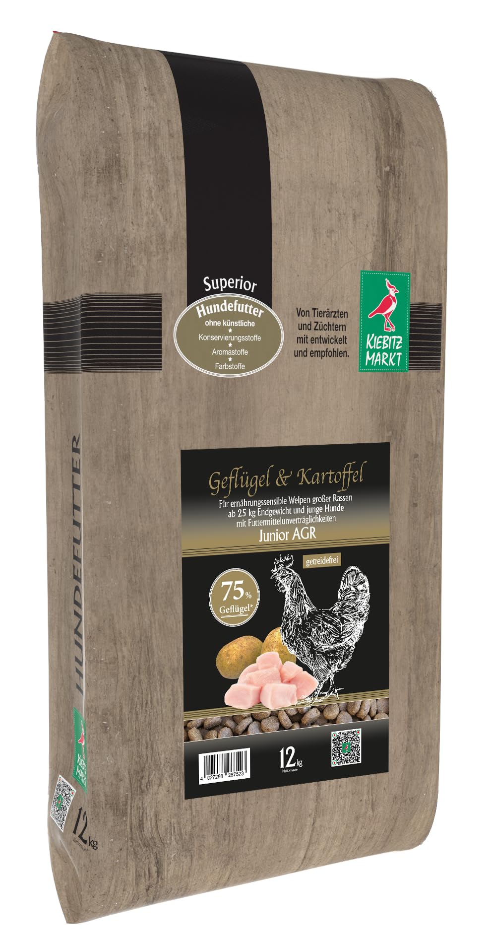Kiebitzmarkt Superior Hundefutter Trockenfutter Junior AGR Geflügel + Kartoffel (12 kg)