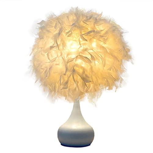 Kugelweiße Feder-Tischlampe Nachttischlampe mit elegantem Sockel Feder-Tischleuchte Schreibtisch-Lampenschirm für Schlafzimmer, Heimdekoration, Fotografie-Requisiten