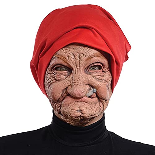 Roexboz Halloween Latex Gesichtsbedeckung Horror Kopfbedeckung Alte Frau Gesichtsschutz Latex Kopfbedeckung für Halloween Maskerade Karneval Kostüm Requisiten