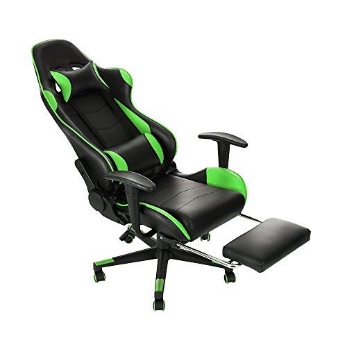 Panana Gaming Stuhl mit Hoher Rückenlehne Drehbarer Bürostuhl mit Fußstütze und Kissen PC-Stuhl Racing Computerstuhl (Green)