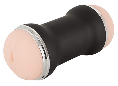 ORION Masturbator - Gefühlsechter Doppel-Stimulator mit 2 Öffnungen, anal und vaginal, Reiznoppen in beiden Seiten, schwarz