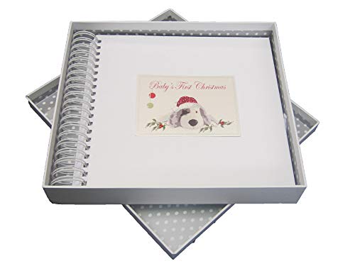 White Cotton Cards Erinnerungsbuch für Baby's First Christmas Gorgeous Puppy Dog Dog Spiralbindung, 1 Stück