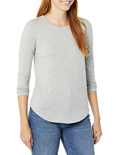 Amazon Aware Damen Perfektes langärmliges T-Shirt (in Übergröße erhältlich), Grau Meliert, XS