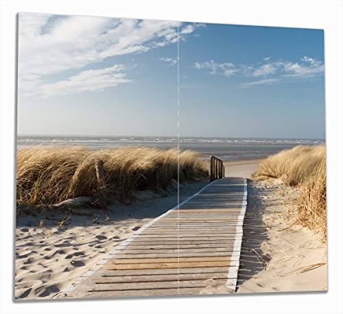 Wallario Herdabdeckplatte/Spritzschutz aus Glas, 2-teilig, 60x52cm, für Ceran- und Induktionsherde, Auf dem Holzweg zum Strand