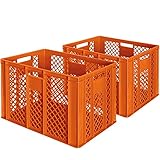 2x Eurobehälter/Bäckerkiste, LxBxH 600 x 400 x 410 mm, lebensmittelecht, Boden und Wände durchbrochen, orange