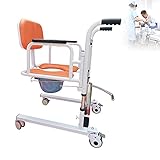 Rollstuhl mit hydraulischem Aufzug, behindertengerechter beweglicher Rollstuhl mit Bettpfanne und geteiltem 180°-Sitz, Duschstuhl Toilettenstuhl,Orange