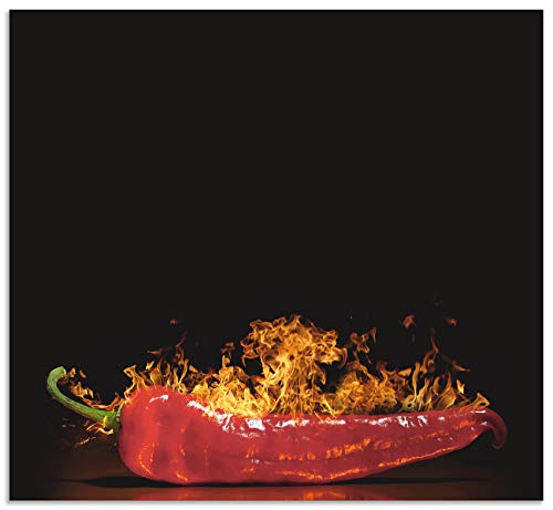 Artland Spritzschutz Küche aus Alu für Herd Spüle 60x55 cm Küchenrückwand mit Motiv Essen Lebensmittel Gewürze Chili Flammen Modern Dunkel Rot S7PR