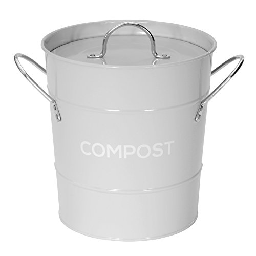 Kompost-Behälter für die Küche, Metall, inklusive Kompostier-Anleitung Grau