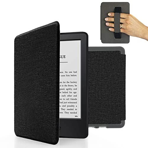 MyGadget Hülle für Amazon Kindle Paperwhite 7. Generation (bis 2017 - 6 Zoll) mit Handschlaufe & Auto Sleep / Wake Funktion - Flip Case in Schwarz
