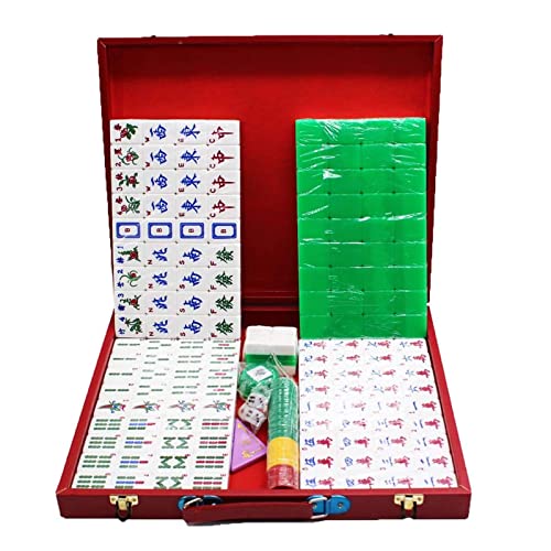 ppARK Mahjong Mahjong-Sets, chinesisches Mahjong-Spielset mit Tragetasche, 144 Spielsteinen, 3 Würfeln und 1 Windanzeiger für Familienunterhaltung auf Reisen Mahjong Spiel