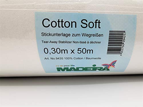 MADEIRA 50 lfm Stickvlies, Reißvlies in weiß, 50 g/m², 30 cm breit, Cotton Soft, mittelschwere Stoffe, ohne Kleber - Stickvlies!