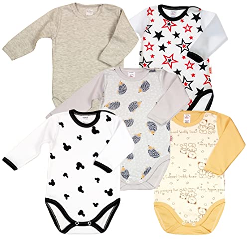 KLEKLE Baby Body - Body Langarm Unisex - 5er-Pack - mit Druckknöpfen - 100% Baumwolle - Babykleidung - Grau - 74