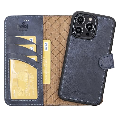 BOULETTA Kompatibel mit iPhone 14 Pro Max Hülle Wallet Magsafe – Echtes Leder Magnet Abnehmbare Folio Handyhülle mit RFID-Kartenhalter 3 Slots 6,7 Zoll