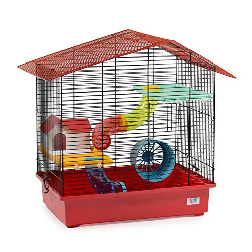 decorwelt Hamsterkäfige Rot Außenmaße 58,5x38,5x55 Nagerkäfig Hamster Plastik Kleintier Käfig mit Zubehör