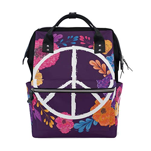 WowPrint Wickeltasche Peace-Zeichen Blumen Wickeltasche Große Kapazität Organizer Multifunktions-Reiserucksack für Babypflege