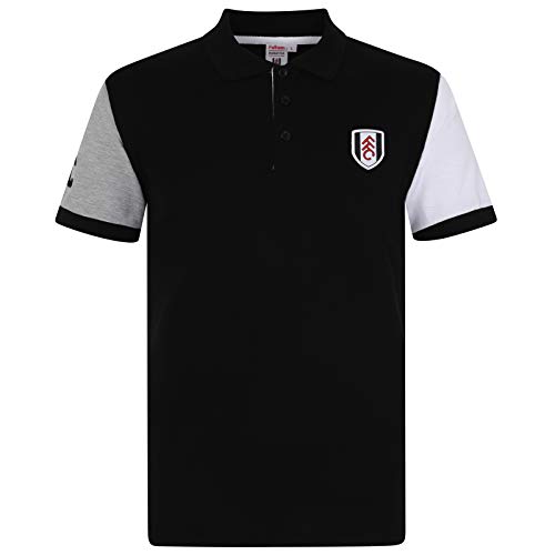 Fulham FC - Herren Polo-Shirt mit Kontrastärmeln - Offizielles Merchandise - Geschenk für Fußballfans - Schwarz mit Kontrastärmeln - XL