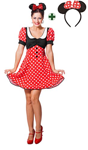 Karneval-Klamotten Minnie Mouse Kostüm Damen Minnie Maus-Kostüm Karneval Damen-Kostüm mit Ohren
