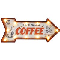 zeitzone Wandleuchte Fresh Brewed Coffee mit LED Beleuchtung Wegweiser Vintage Leuchtdeko