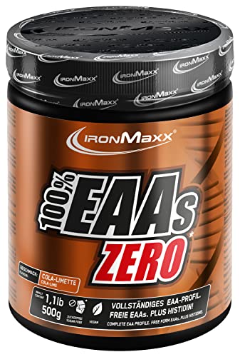 IronMaxx 100% EAAs Zero, Cola-Limette - Reines Aminosäuren-Pulver, Zuckerfreies Supplement für den Muskelaufbau, 1 x 500 g Pulver