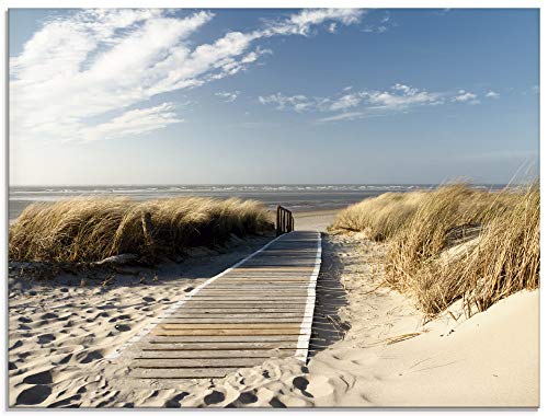 Artland Qualitätsbilder I Glasbilder Deko Glas Bilder 80x60 cm Landschaften Strand Foto Creme D8PV Nordseestrand auf Langeoog - Steg
