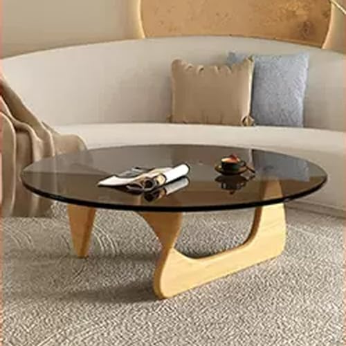 GMBAYUE Couchtisch Rund Glas, Modern Minimalistische Coffee Table, mit Holzbeinen für Wohnzimmer, Heimbüro, Schlafzimmer (Color : Brown+Wood Color, Size : M)