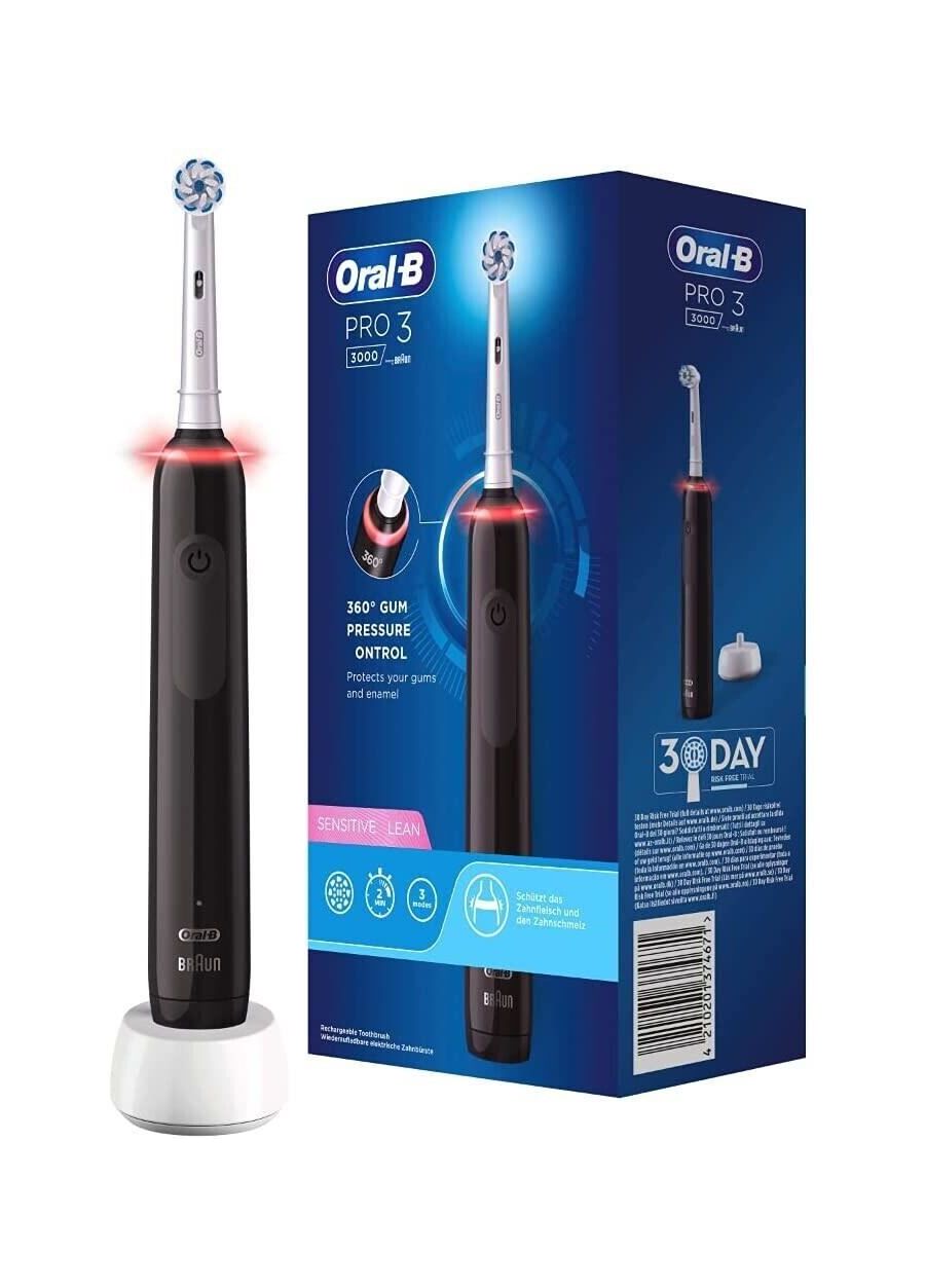 Oral-B Pro 3 3000 Elektrische Zahnbürste/Electric Toothbrush mit visueller 360° Andruckkontrolle für extra Zahnfleischschutz, 3 Putzmodi inkl. Sensitiv, Timer, schwarz
