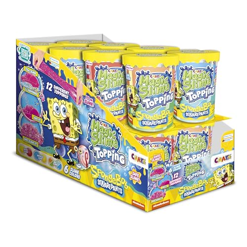 CRAZE Magic Slime Topping Spongebob Schwammkopf - 16er Set Schleim Kinder in 16x 70 ml Dose mit Glitter & verschiedenen Toppings - Slime Set sicher & rückstandsfrei