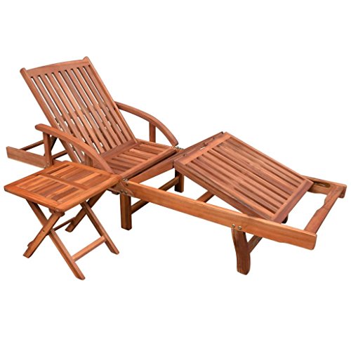 Tidyard Verstellbare Sonnenliege Holz mit Klapptisch und 2 Rädern, Gartenliege Relaxliege Liegestuhl für Garten Terrasse Schwimmbad, Massivholz Akazie 200x68x30-83 cm