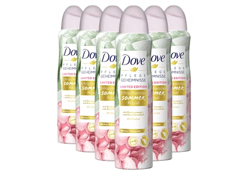 Dove Pflegegeheimnisse Deo Spray Erfrischendes Sommer Ritual Anti-Transpirant Limited Edition mit Rosenwasser- und Aloe Vera Duft 150 ml 6 Stück