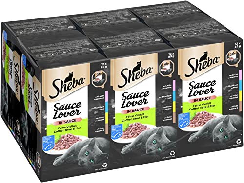 Sheba Sauce Lover, Feine Häppchen in Sauce für ausgewachsene Katzen, Alleinfuttermittel in der Schale