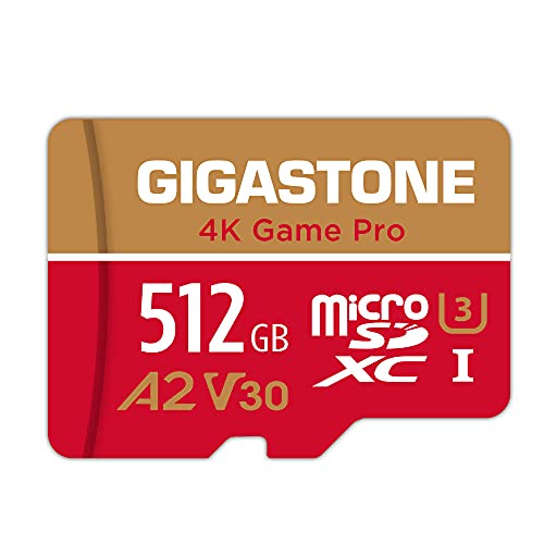 Gigastone 512GB Micro SD Karte, 4K Game Pro, Nintendo Switch kompatibel, 4K Videoaufnahme, L/S bis 100/80MB/s, Micro SDXC UHS-I A2 V30 Klasse 10