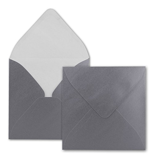 200x Quadratische Briefumschläge in Silber Metallic - 15,5 x 15,5 cm - ohne Fenster, mit Nassklebung - 110 g/m² - Für Einladungskarten zu Hochzeit, Geburtstag und mehr - Serie FarbenFroh