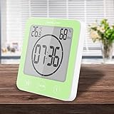 Sunsbell Duschwanduhr, wasserdicht, digital, Temperatur-/Luftfeuchtigkeitsanzeige, mit Saugnapf, Touch-Screen-Timer für Küche und Badezimmer (grün)