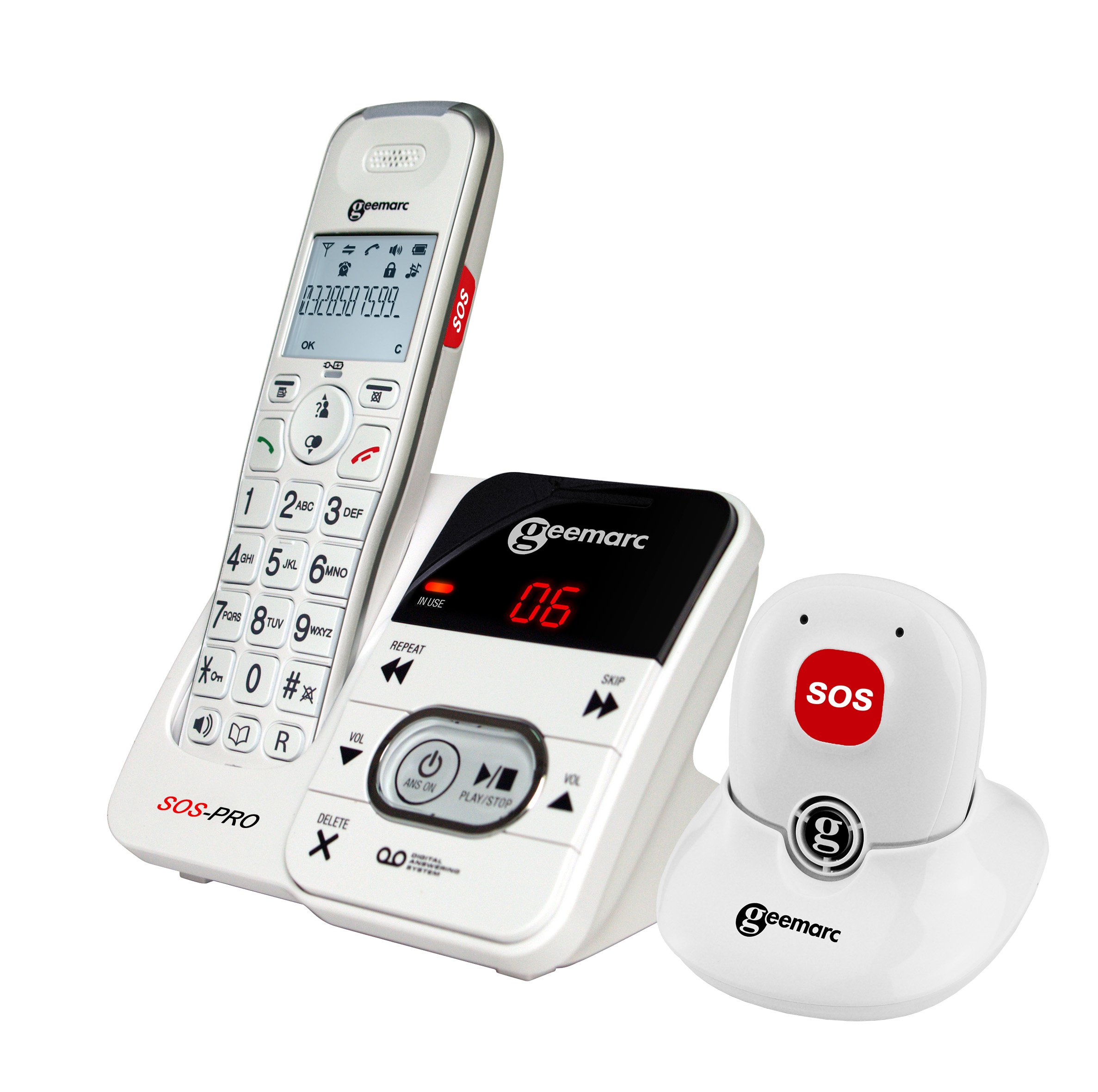 Geemarc Amplidect 295 SOS Pro - Verstärktes schnurloses Telefon und Notruf-Medaillon mit Anrufbeantworter und großen Tasten für Senioren - Geringer bis mittlerer Hörverlust - Version DE