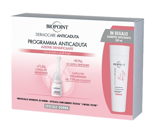 Biopoint Dermocare Anti-Haarausfall-Behandlungsset für Damen, enthält 20 Ampullen mit verdichtender Wirkung + Shampoo gegen Haarausfall 200 ml, stärkt das Haar und beugt Haarausfall vor