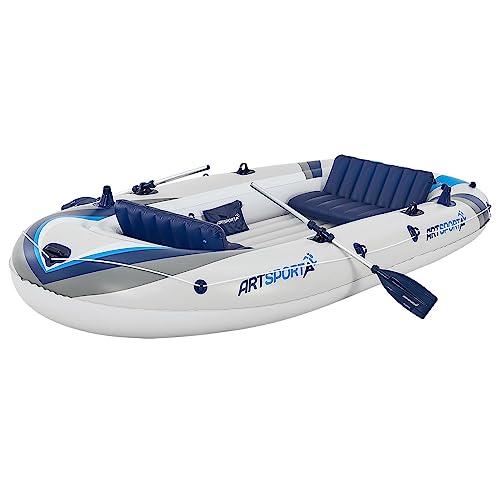 ArtSport Schlauchboot 3,20 m für 4 Personen — Paddelboot aufblasbar mit 2 Sitzbänken — Ruderboot PVC mit Luftpumpe, Paddel, Tasche & Reparaturset