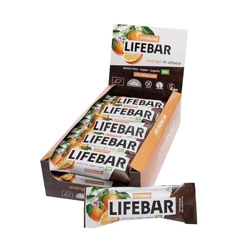 Lifefood, Lifebar InChoco - Orange Energieriegel mit Schoko-Überzug, Rohkost, Vegan, Bio, Glutenfrei, Ohne Zuckerzusatz, Biologisch angebaut - 15er Pack (15 x 40 g)
