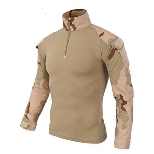 emansmoer Herren Stehkragen Langarm 1/4 Zip Pullover Tops Armee Militär Combat Taktisch Outdoor Sport Quick Dry T-Shirt Tee (Medium, Camo 04)