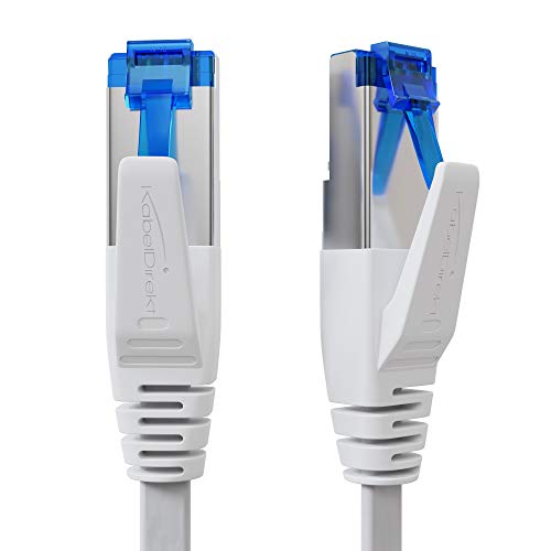 KabelDirekt – LAN Kabel flach, bruchfest konstruiert – 30,5 m (CAT7 Kabel & Netzwerkkabel, 10 Gbit/s, besonders flexibel und geeignet als Verlegekabel, maximale Glasfaser-Geschwindigkeit, RJ45, weiß)