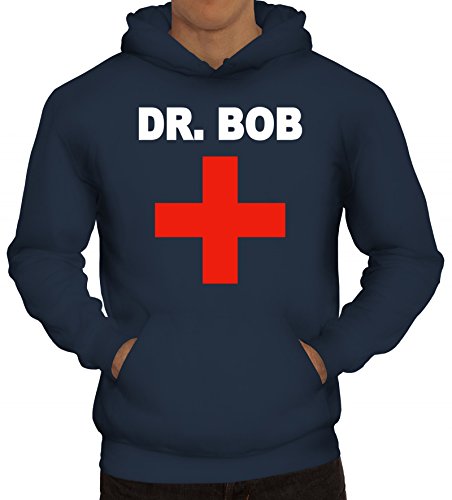 ShirtStreet Karneval Fasching Verkleidung Arzt Ärzte Kapuzenpullover Dr. Bob, Größe: XL,Navy
